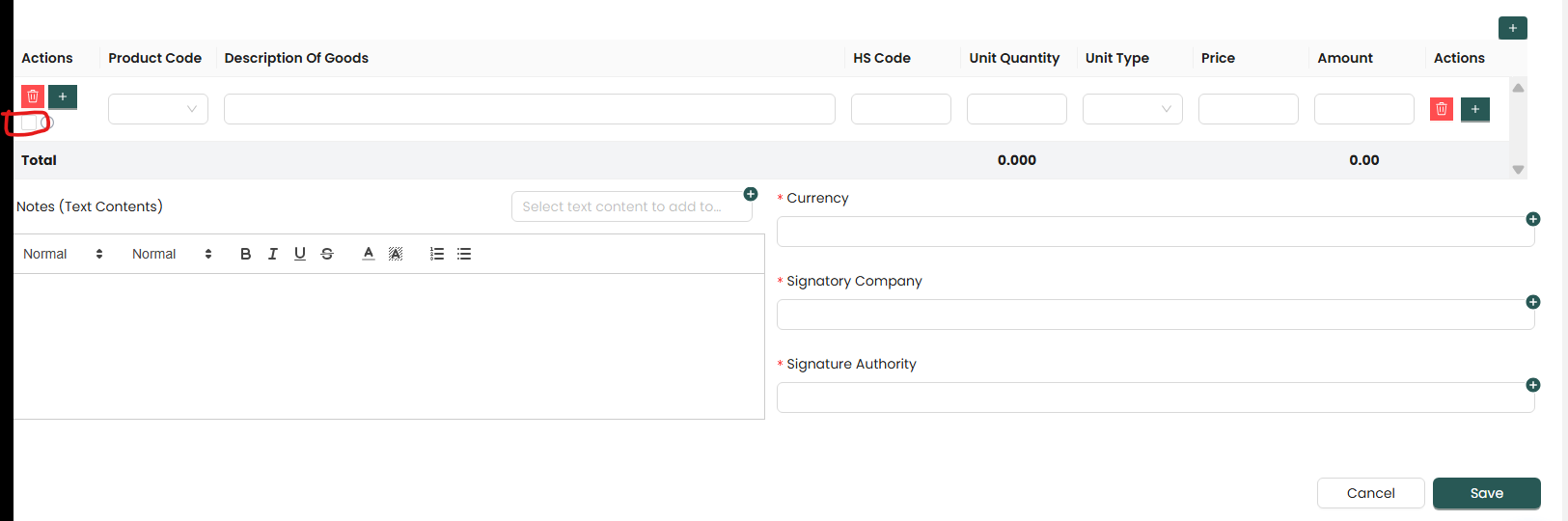 Additional Packing List and Additional Invoice